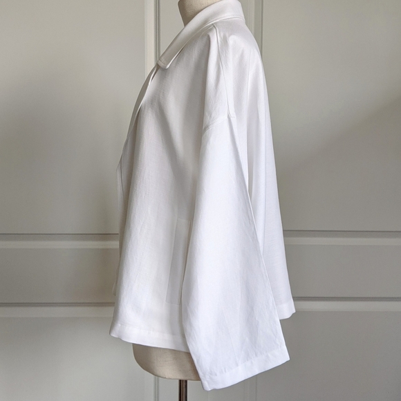 Eileen Fisher Jacket Open Front Double Breasted Notch Collar Linen White M NWT - Picture 9 of 12